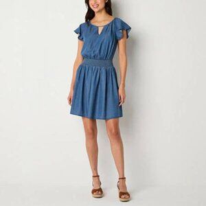 NEW Frye and Co. Short Sleeve A-Line Dress Medium Chambray Size XL